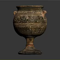 Ancient Ceramic Wine Bottle With Intricate Carvings And Decorative Handles