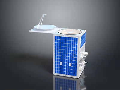 3D Rendered Satellite Model Featuring Blue Solar Panels White Structure And Circular Top Antenna Component 3d model