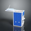 3D Rendered Satellite Model Featuring Blue Solar Panels White Structure And Circular Top Antenna Component