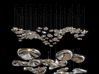 Contemporary Artistic Metallic Chandelier With Irregular Shapes Multiple Components And Hanging Design 3d model