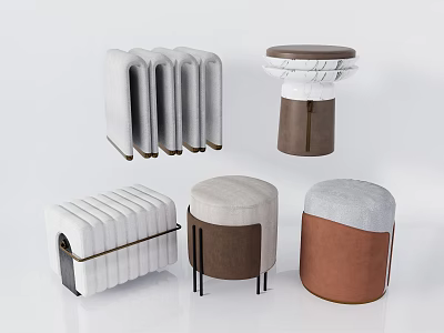 Modern Upholstered Ottoman Collection With Stylish Designs And Neutral Color Tones 3d model