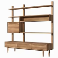 Modern Wooden Storage Shelving Unit With Multiple Shelves And Drawer Compartments