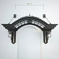 Ornate Iron Arch Structure With Glass Panels Decorative Ironwork And Hanging Lamps Design