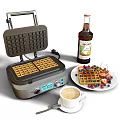 Modern Electric Waffle Maker With Freshly Baked Waffles Coffee And Fruit Toppings