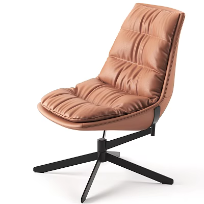Modern Brown Leather Leisure Chair with Tufted Backrest and Seat on Black Metal Star Base 3d model