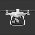 White Modern Drone Quadrotor Design With Camera And Reflective Surface On Dark Background