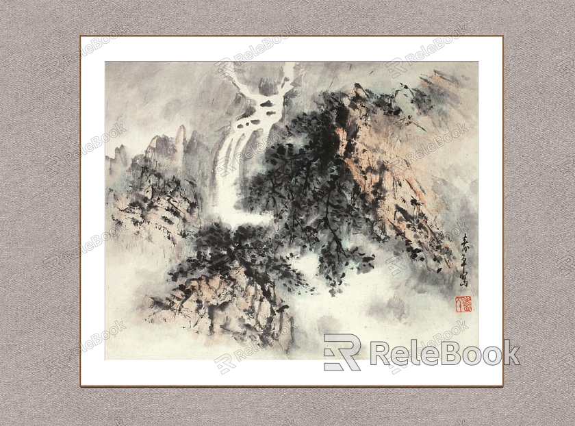 Waterfall Figure Dong Shouping Landscape Figure Decorative Painting Wall Decorative Painting model