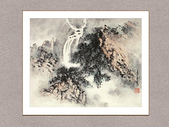 Waterfall Figure Dong Shouping Landscape Figure Decorative Painting Wall Decorative Painting 3d model