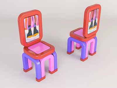 Colorful Leisure Chair With Red Backrest Blue Pink Legs And Decorative Pattern 3d model