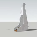 Modern Geometric Tower on Green Hillside with Mountain Mist Metal Facade and Illuminated Windows