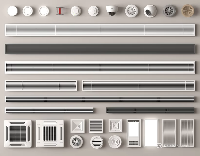 Various Types of Modern Air Conditioner Vents With Round Linear And Grille Designs 3d model 