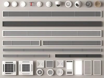 Various Types of Modern Air Conditioner Vents With Round Linear And Grille Designs 3d model