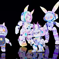 Colorful Robot Like Landscape Sculptures With Animal Ears And Vibrant Hues