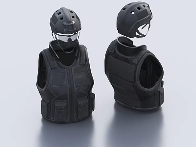 Tactical Protective Vest With Helmet Safety Gear Front Back View Design 3d model
