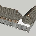 Traditional Rural Guesthouse Building With Thatched Roof And Wooden Windows