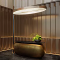 Modern Hotel Lobby Interior Featuring Vertical Wooden Panels Gold Accents Reception Counter And Lighting
