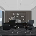 Modern Office Interior With Wooden Desk Ergonomic Chair Shelves Books Lamp And Laptop