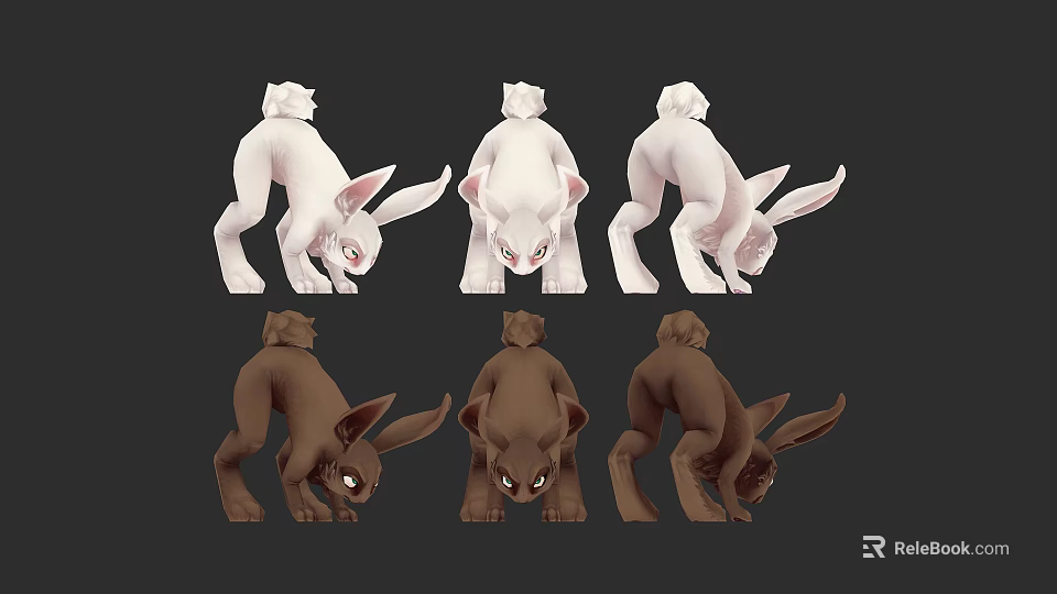 3D Rabbit Character Models White and Brown with Different Poses Design 3d model 