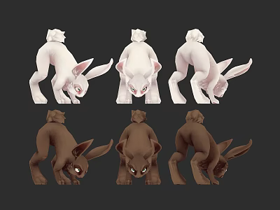 3D Rabbit Character Models White and Brown with Different Poses Design 3d model