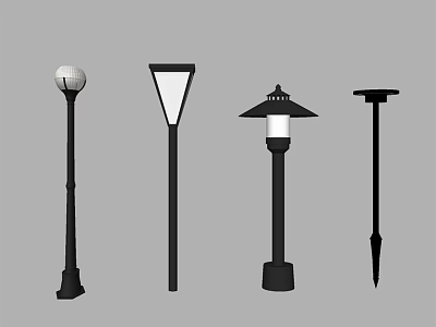 Outdoor Lights With Various Designs And Styles For Garden Street Pathway 3d model