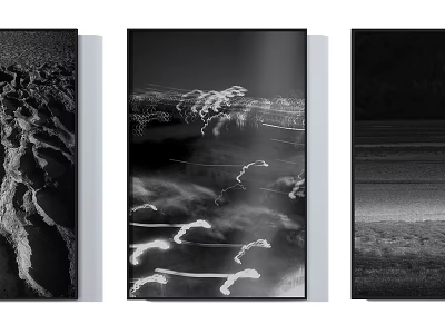 Black and White Landscape Paintings With Mountain Textures Wave Patterns And Abstract Scenes 3d model