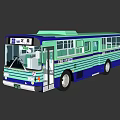 Classic Blue And White Striped Bus Exterior With Windows And Doors