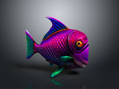 Colorful Aquatic Fish With Vibrant Purple Blue Green Scales And Artistic Design 3d model
