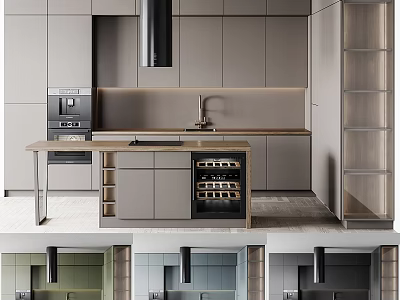 Sleek Modern Kitchen Interior With Gray Island Counter Appliances And Cabinets 3d model