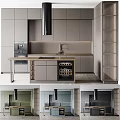 Sleek Modern Kitchen Interior With Gray Island Counter Appliances And Cabinets