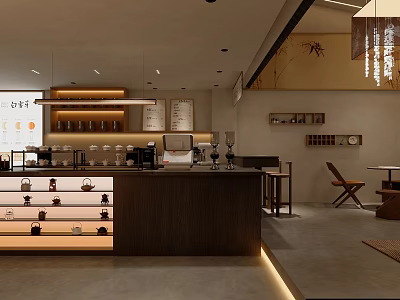 New Chinese Style Tea Shop Leisure Space With Comfortable Stylish Sofa And Coffee Table Combinations 3d model