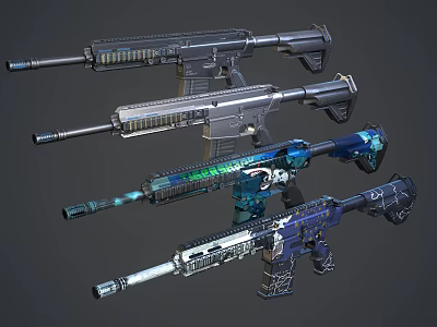 Modern Tactical Rifles Showcasing Various Colorful Designs And Detailed Metal Finishes 3d model