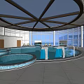 Indoor Swimming Pool Featuring Circular Pools Large Windows And Skylight Ceiling 3d model