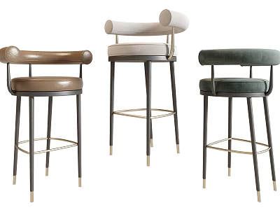 Modern Stylish Bar Stools With Three Different Colors Leather Velvet Seats Black Gold Metal Legs 3d model