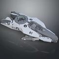 Futuristic Spacecraft Model 01 With Gray And White Mechanical Structure And Circular Cockpit