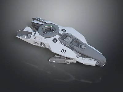 Futuristic Spacecraft Model 01 With Gray And White Mechanical Structure And Circular Cockpit 3d model