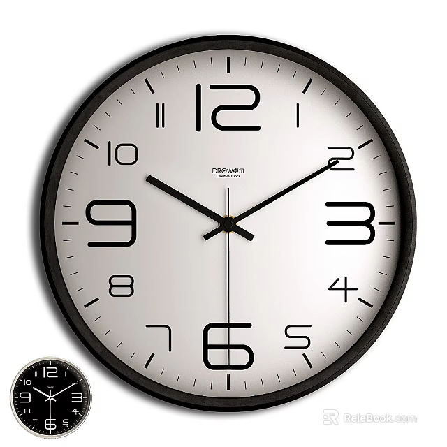 Stylish Modern Wall Clock With Black Frame White Dial Clear Numbers For Home Decor 3d model 