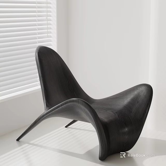 Stylish Black Lounge Chair With Modern Design Smooth Curves White Window Blinds And White Walls 3d model 