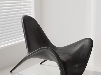 Stylish Black Lounge Chair With Modern Design Smooth Curves White Window Blinds And White Walls 3d model