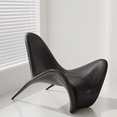 Stylish Black Lounge Chair With Modern Design Smooth Curves White Window Blinds And White Walls 3d model
