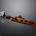 White Heavy Duty Truck Transporting Yellow Forklift On Red Flatbed Trailer