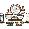 Elegant Jewelry Accessories With Green Purple Gemstone Necklaces Bracelets Earrings On Wooden Racks