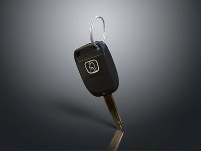 Black Car Key With Key Ring And Remote Buttons On Dark Background 3d model