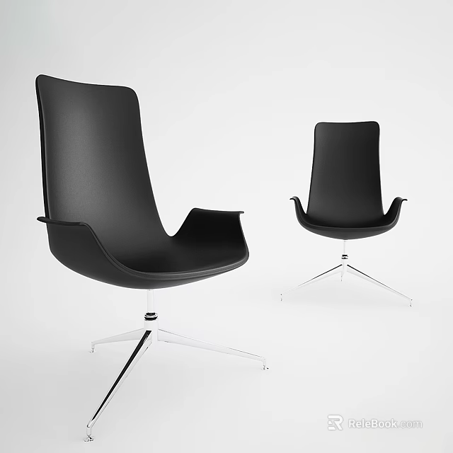 Modern Black Single Chair With Curved Backrest And Metal Base Design 3d model 