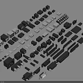 Various Computer Components Including Different PC Parts Arranged On Gray Background 3d model