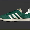 Green Suede Casual Sports Shoes With White Stripes And White Sole