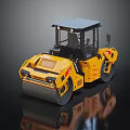 Yellow Construction Road Roller With Cab And Dual Rollers On Reflective Floor 3d model