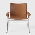 Brown Leather Leisure Chair with Metal Frame and Modern Sleek Design