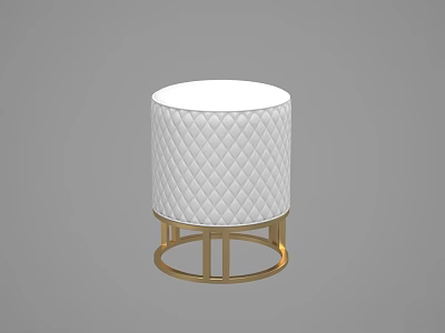 Modern White Stool Featuring Quilted Diamond Pattern And Gold Metal Base 3d model