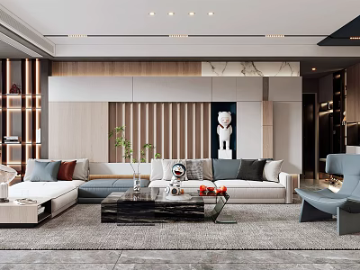 Modern Living Dining Room Interior Design With Comfortable Sofa Coffee Table TV Wall Green Plants And Decor 3d model