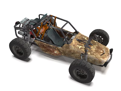 Camouflage Off Road Buggy Featuring Roll Cage Large Tires Seats And Open Design 3d model